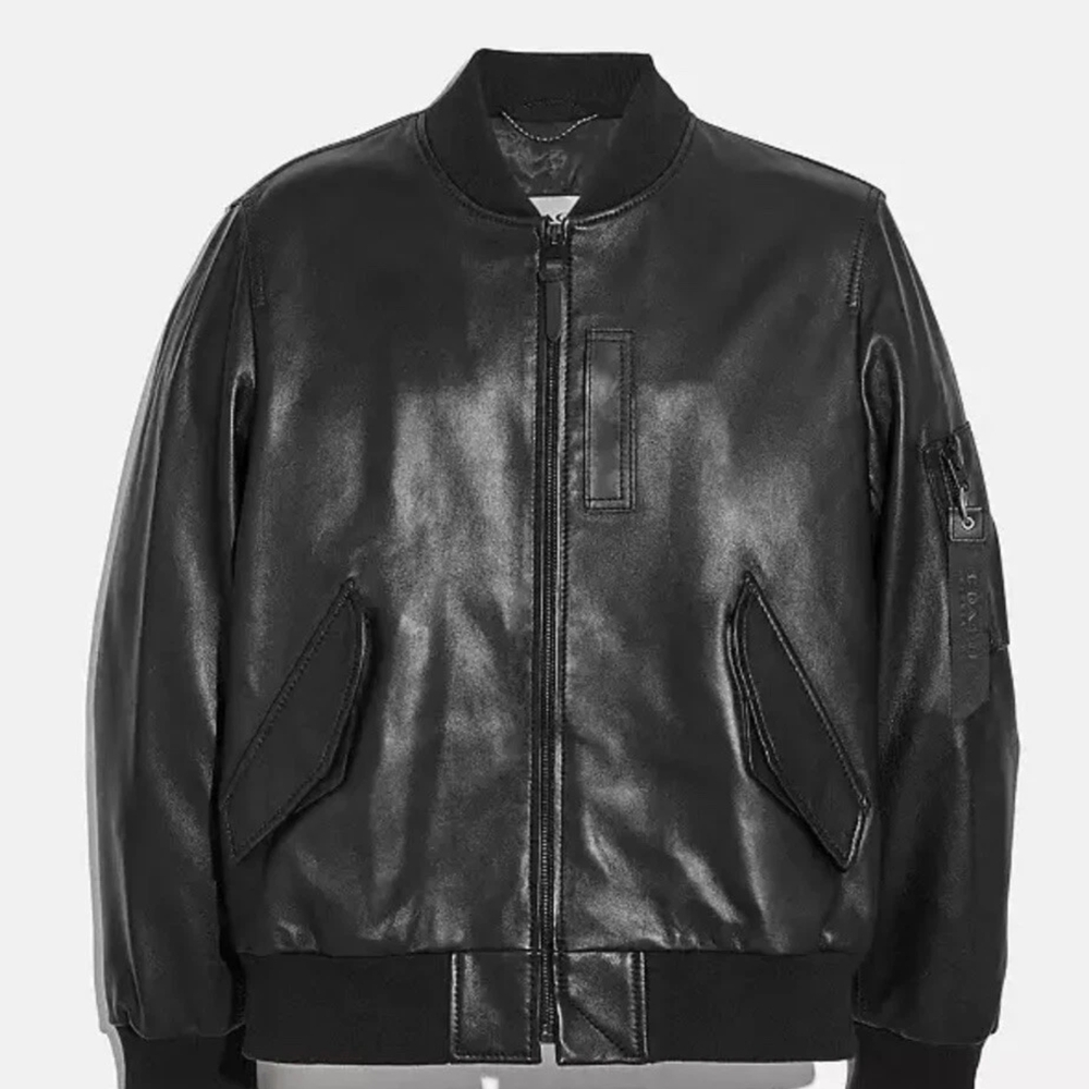 Coach Black Bomber Jacket with Stand-Up Collar